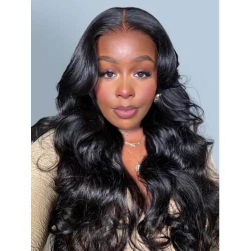 Full Lace Wig Loose Wave Face-Framing Layers With Curtain Bangs Full Scalp Lace Wigs 100% Handmade Invisible Full Lace Wig