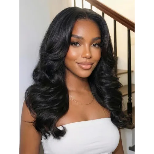 No Slip Glueless Lace Bmbshell Blowout Loose Wave Layered Wig Face-framing Feathered Layers Human Hair 200% Density