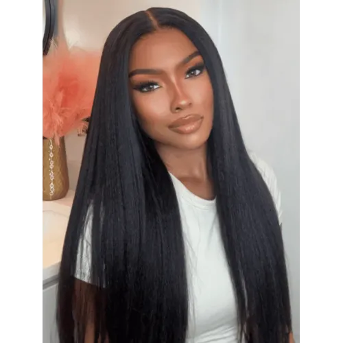 HD Real Scalp Wig Invisible Lace Frontal Natural Black Kinky Straight Wig With Invisi Drawstring