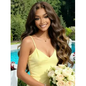 Dark Brown Balayage Highlights Loose Wave 7×5 Glueless Lace Front Wig with Invisible Drawstring Dark Brown Balayage Highlights Loose Wave 7×5 Glueless Lace Front Wig with Invisible Drawstring